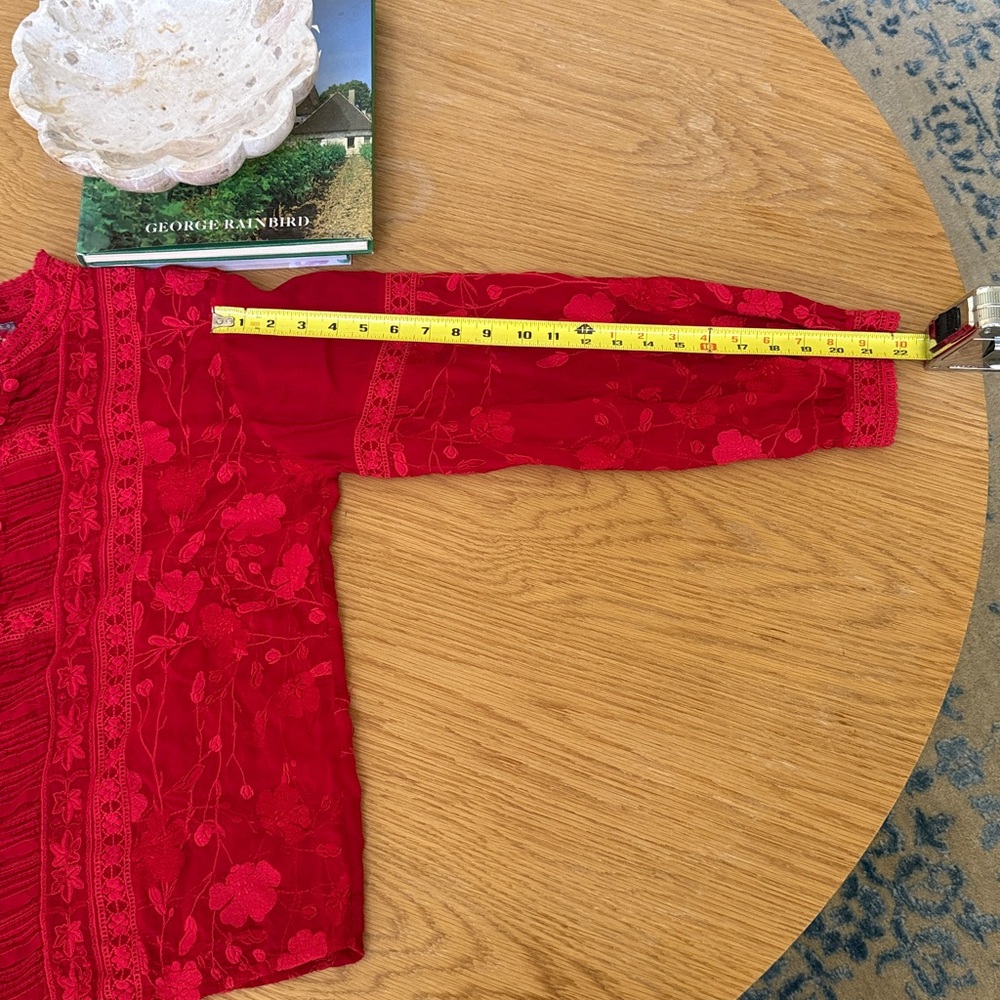 Johnny Was Red Embroidered Ruffle Front Blouse - Picture 11 of 11